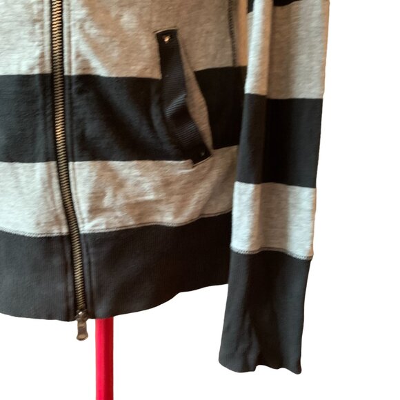 CONVERSE - Stripes Black grey  long sleeve mock neck Zip-up top pockets - medium - Picture 7 of 12